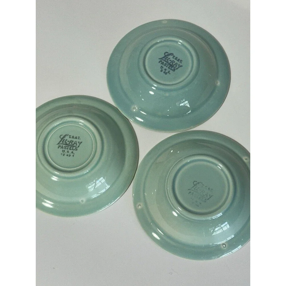 Set of 3 Vintage Lu-Ray Pastels 5.25” Dessert Or Fruit Bowls Teal Surf Green
